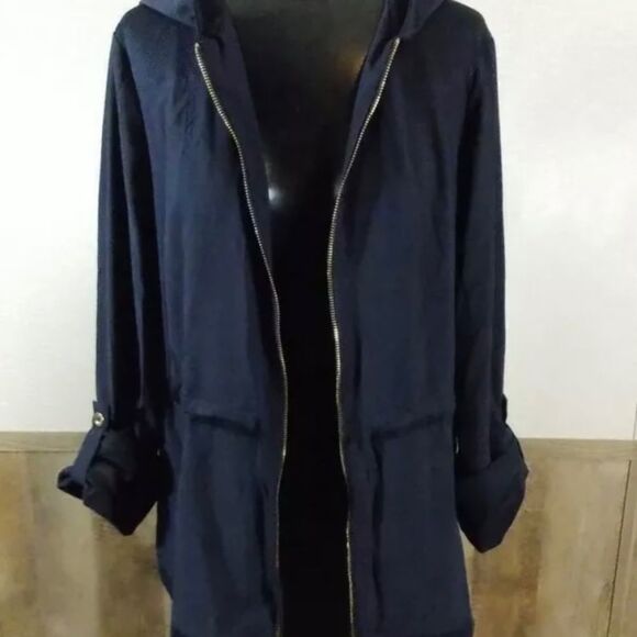 Lana Lee Montreal Women's Sz S Navy Blue Lightweight Hooded Jacket Windbreaker - Picture 7 of 9